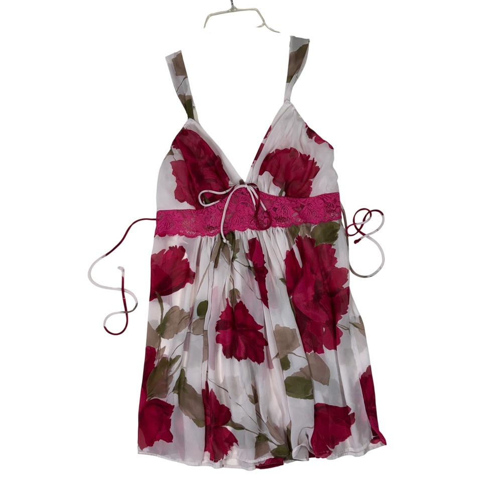 In Bloom by Jonquil Chiffon Floral Babydoll Chemise LRN110 Pink Magenta Women L